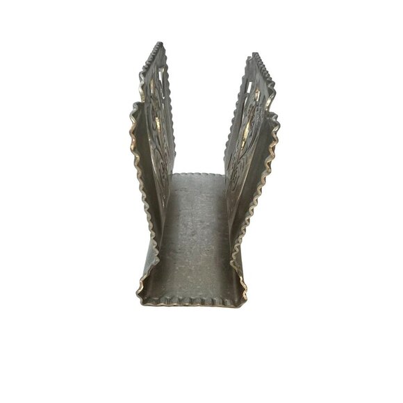 Vintage Aluminum Art Deco Nouveau Victorian Napkin Letter Holder Desk Accessory - Picture 2 of 7